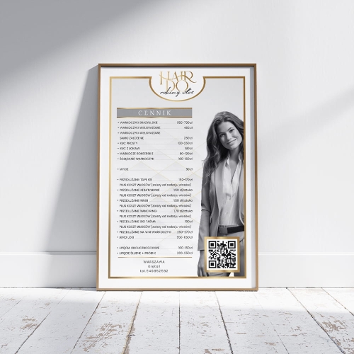 cennik salonu kosmetycznego, plakat beauty, makijaż permanentny cennik, stylizacja paznokci cennik, grafika do salonu kosmetycznego, elegancki cennik usług, projekt glamour beauty, plakat do gabinetu kosmetycznego, szablon cennika