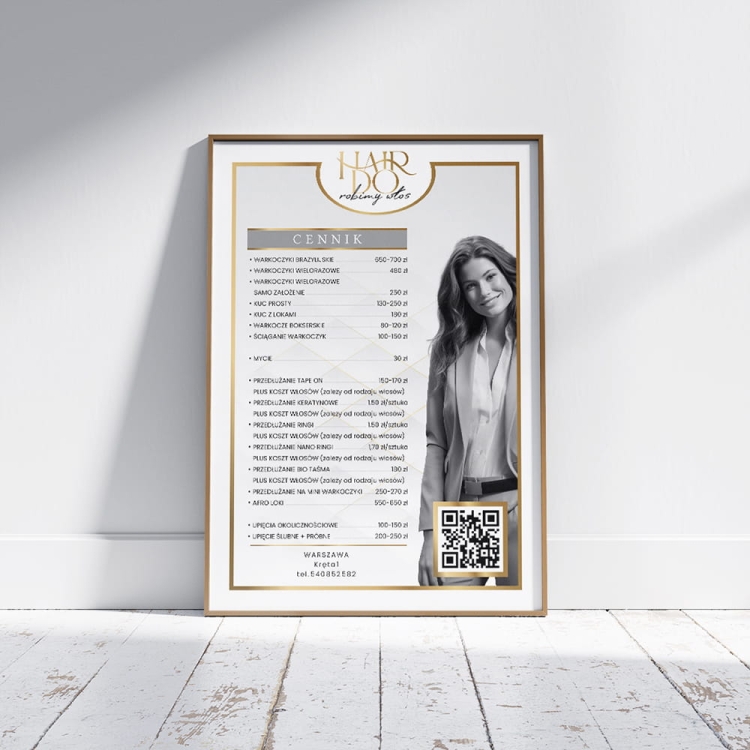 cennik salonu kosmetycznego, plakat beauty, makijaż permanentny cennik, stylizacja paznokci cennik, grafika do salonu kosmetycznego, elegancki cennik usług, projekt glamour beauty, plakat do gabinetu kosmetycznego, szablon cennika