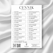 cennik salonu kosmetycznego, plakat beauty, makijaż permanentny cennik, stylizacja paznokci cennik, grafika do salonu kosmetycznego, elegancki cennik usług, projekt glamour beauty, plakat do gabinetu kosmetycznego, szablon cennika