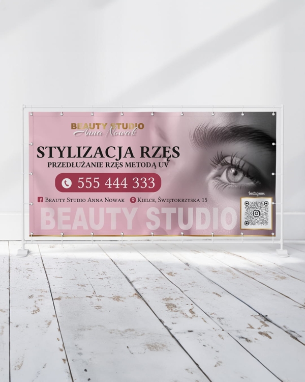 baner reklamowy, tani baner, baner plandeka,  beauty baner, baner glamour, baner projekt, baner druk,  banery oczkowane, banery zgrzewane, banery gotowe, baner do salonu kosmetycznego, baner do salonu beauty, elegancki baner, baner róż, baner złoto
