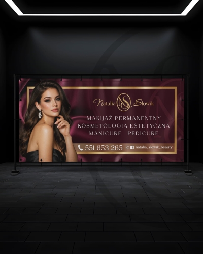 baner reklamowy, tani baner, baner plandeka,  beauty baner, baner glamour, baner projekt, baner druk,  banery oczkowane, banery zgrzewane, banery gotowe, baner do salonu kosmetycznego, baner do salonu beauty, elegancki baner, baner róż, baner złoto