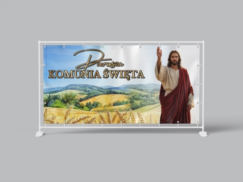 baner reklamowy, baner pierwsza komunia święta, baner komunia, baner religijny, baner do kościoła, baner Jezus, tani baner, baner plandeka, baner projekt, baner druk,  banery oczkowane, banery zgrzewane, banery gotowe, baner elegancki baner